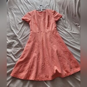 Elegant Coral Floral Dress with side pockets Size Zero